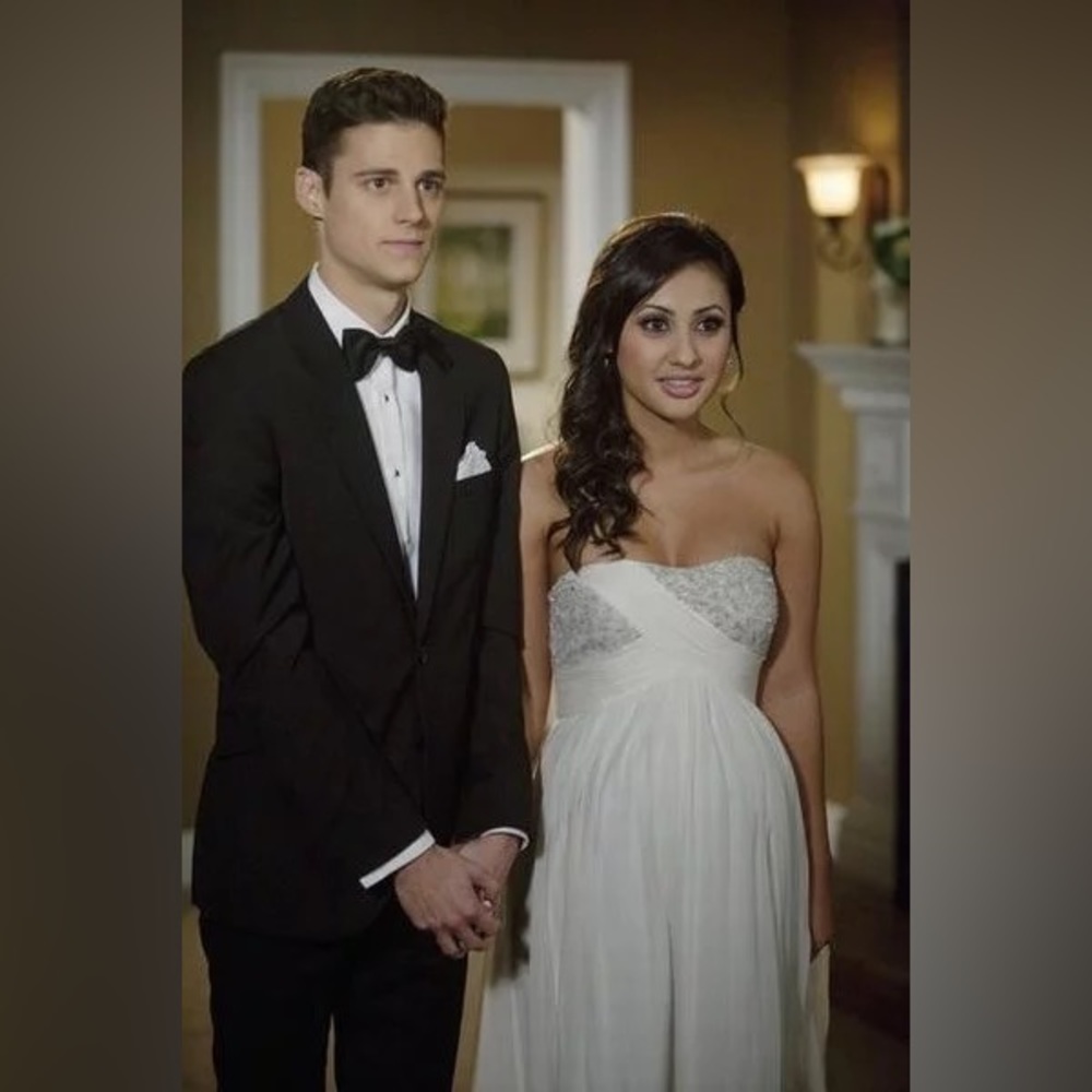 Aidan Mattox White Beaded Strapless Gown